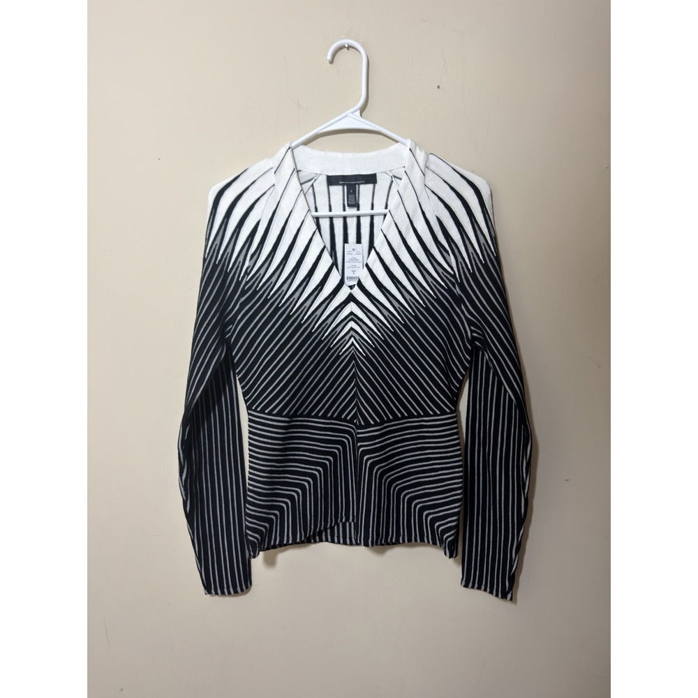NWT White House Black Market High Contrast Peplum Sweater Geometric Striped Sm